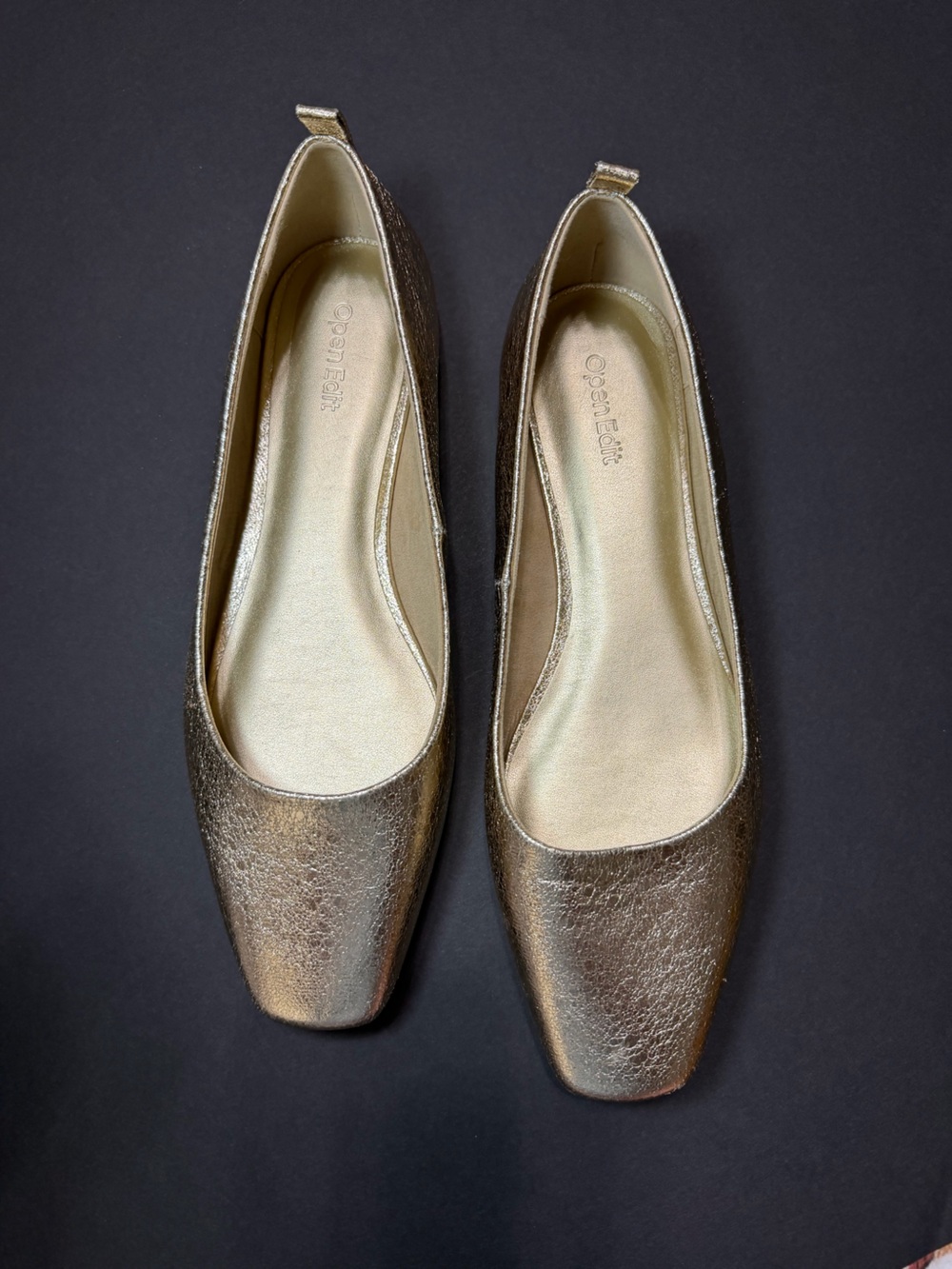 Open Edit Lennox Metallic Gold Square-Toe Ballet Flats